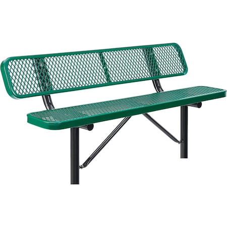 Global Industrial 6ft Outdoor Steel Bench w/ Backrest, Expanded Metal, In Ground Mount, Green 277154IGN